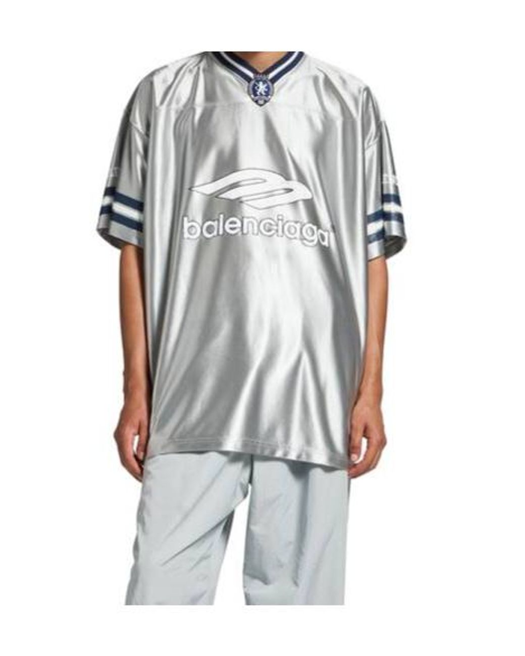 Balenciaga Blue 3B Football V-Neck Oversized T-Shirt for men