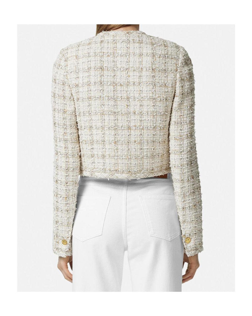 Versace White Button-Up Tweed Jacket