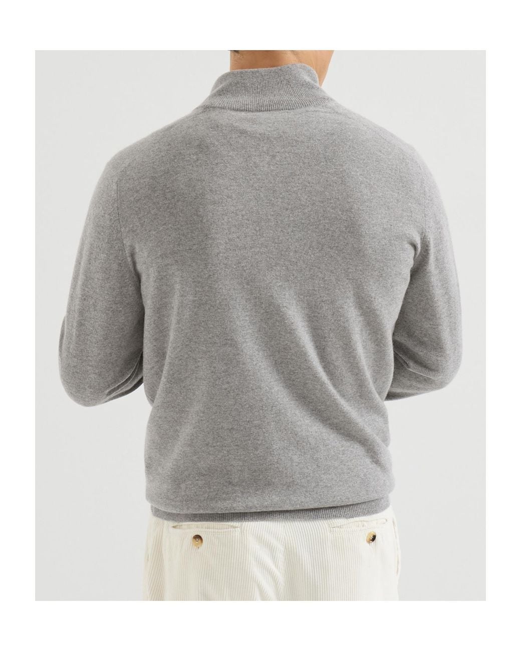 Brunello Cucinelli Gray Cashmere And Vicuña Sweater With Half Zip for men