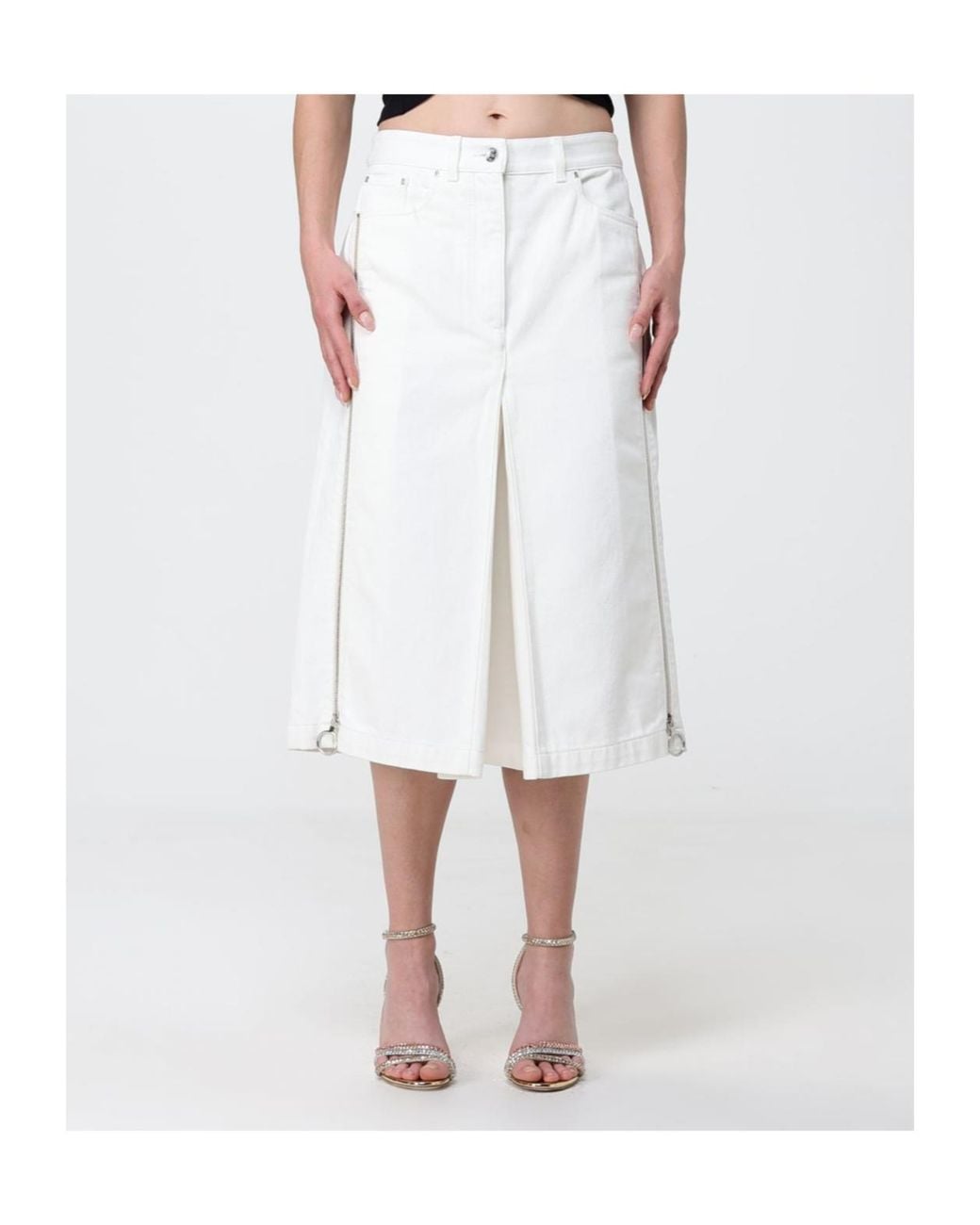 Rabanne White Rabanne Slit-Detailed Denim Skirt