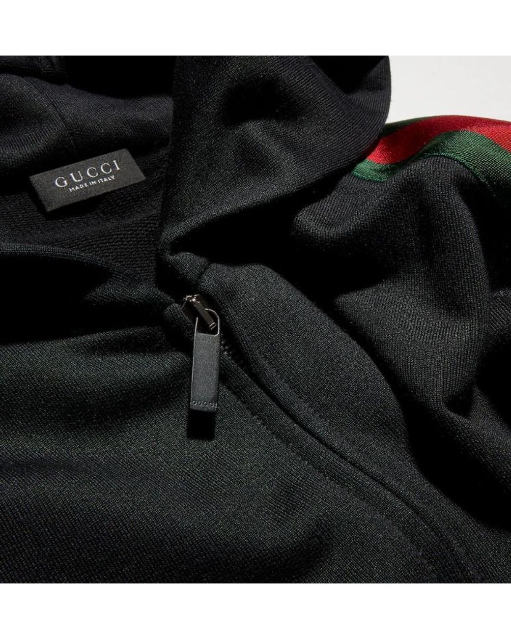 Gucci Black Silk Cotton Jersey Zip Jacket With Web for men