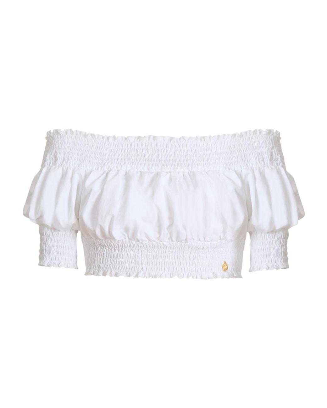 Balmain White Cotton Off-The-Shoulder Crop Top