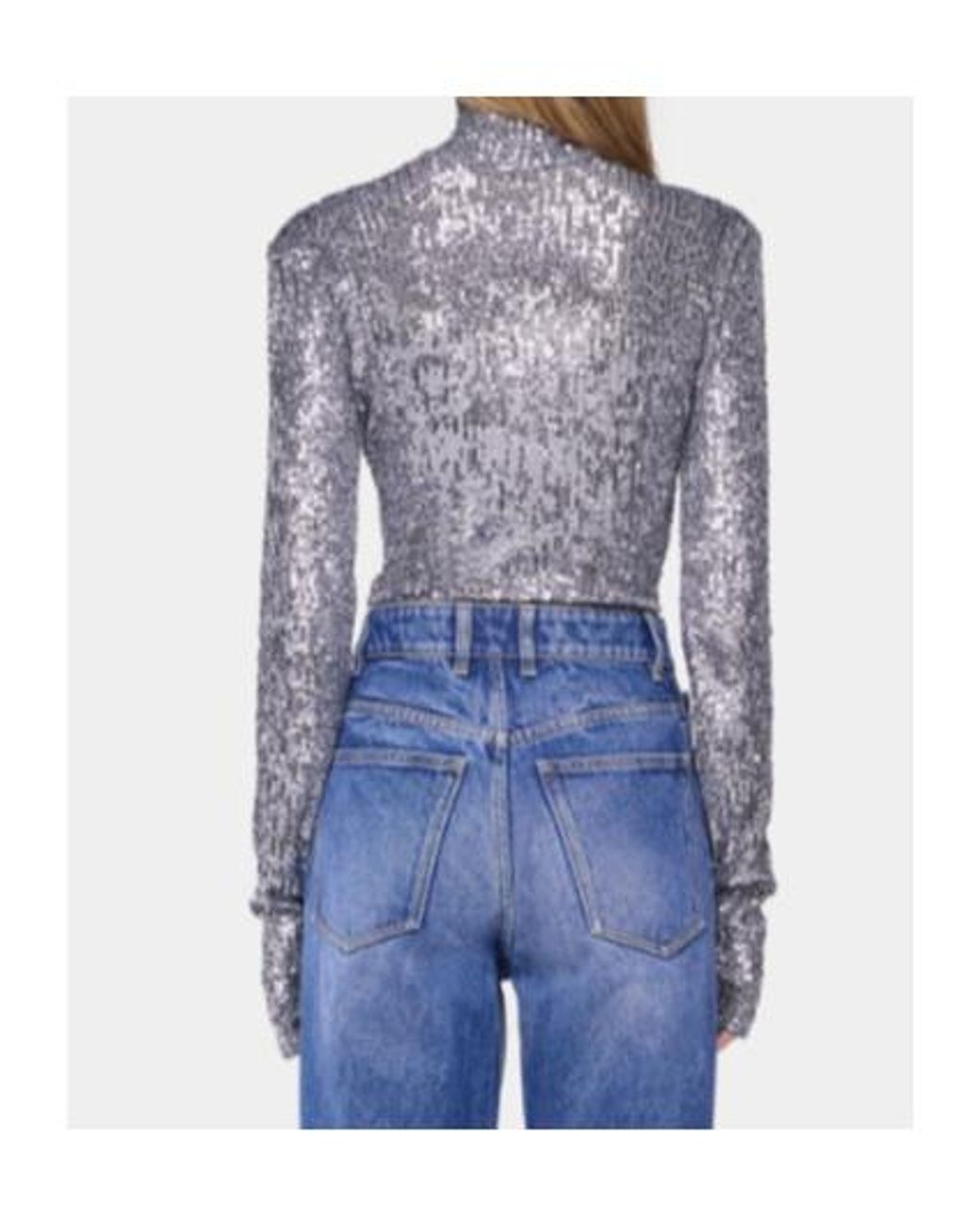 Rabanne Gray Sequin Embellished Turtleneck Top