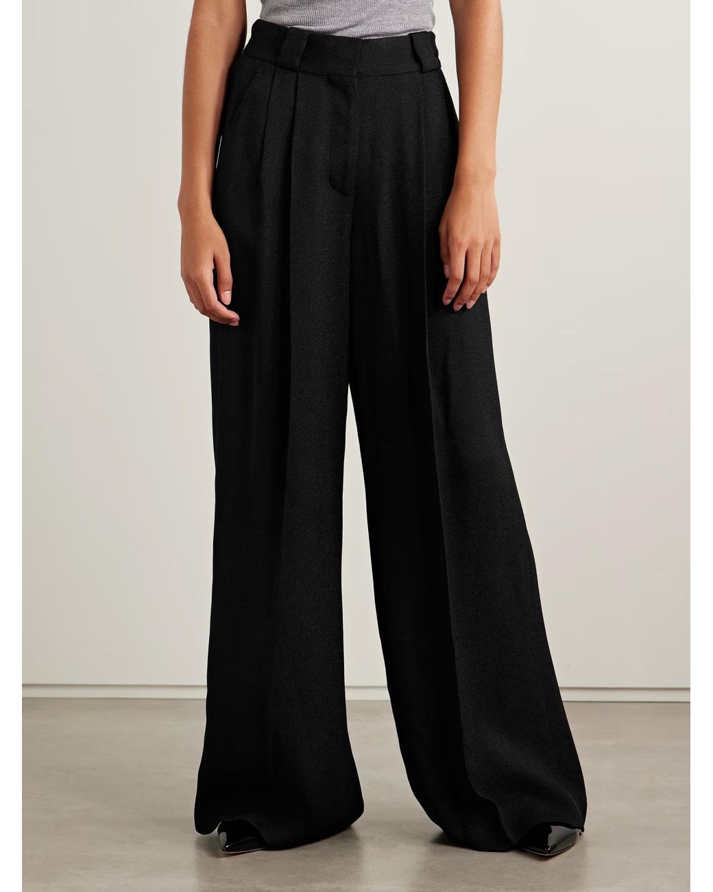 Blazé Milano Black Husi Pleated Crepe Straight-Leg Pants