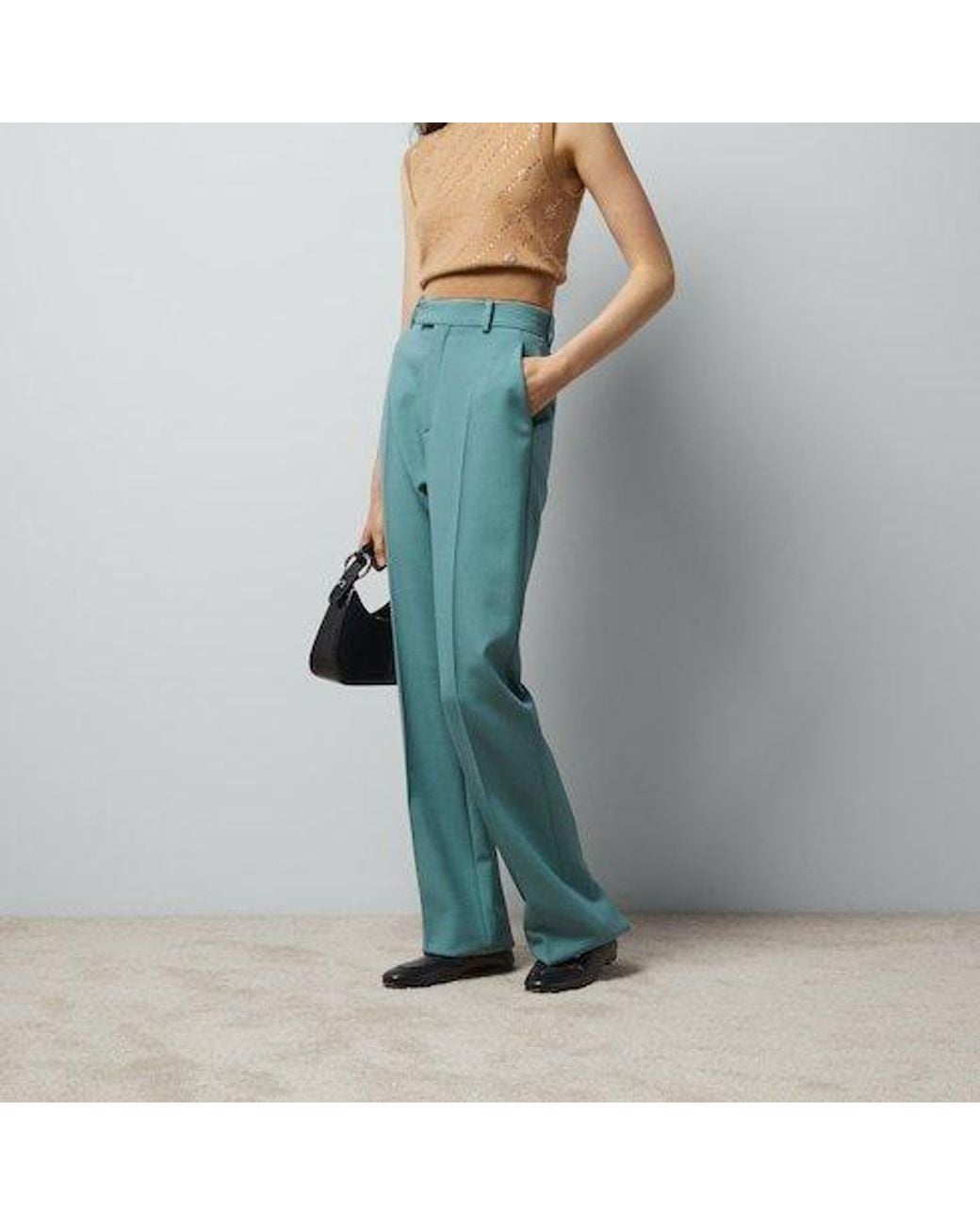 Gucci Blue High Waist Horsebit Trousers