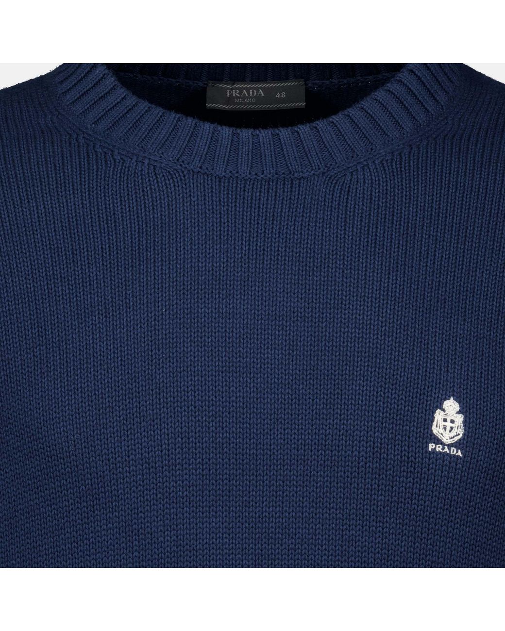 Prada Blue Logo Embroidered Knitted Sweater for men