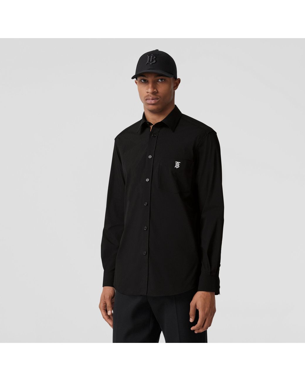 Burberry Black Logo Embroidered Long-Sleeved Shirt for men