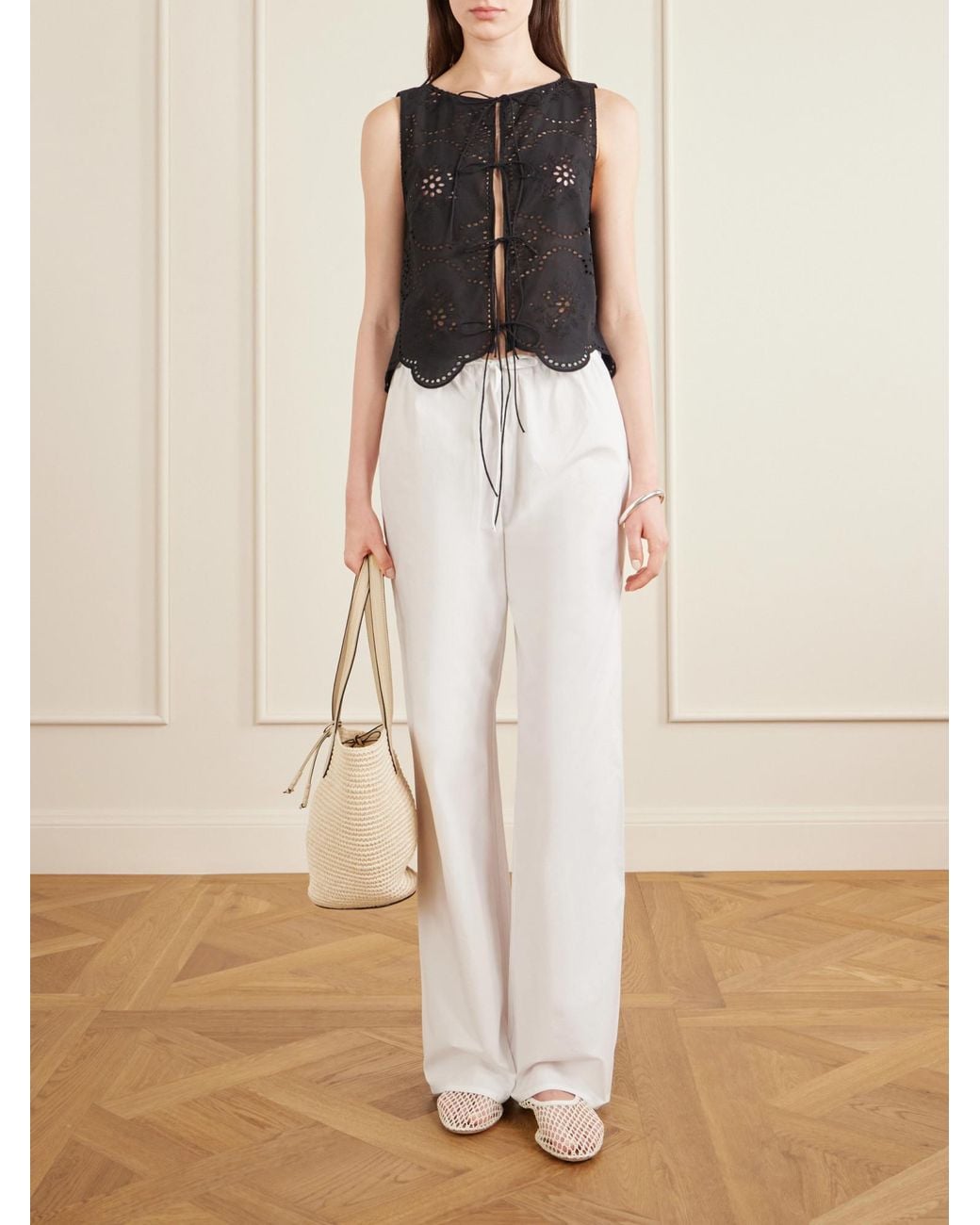 Matteau Black Scalloped Broderie Anglaise Cotton Top