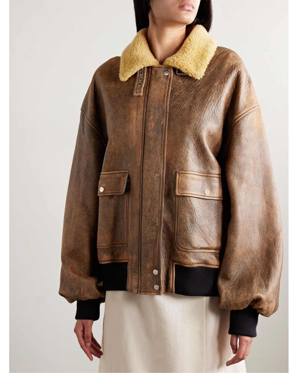 Khaite Brown Shearling-Trimmed Leather Jacket