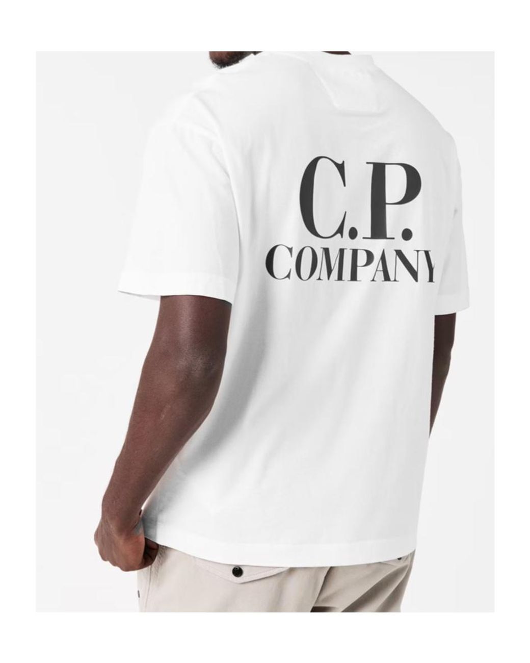 C P Company White Logo Crew Neck T-Shirt for men