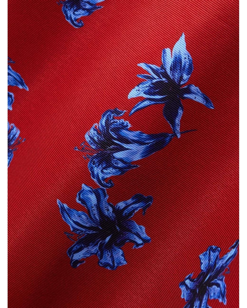 Emilia Wickstead Red Floral-Print Faille Midi Dress