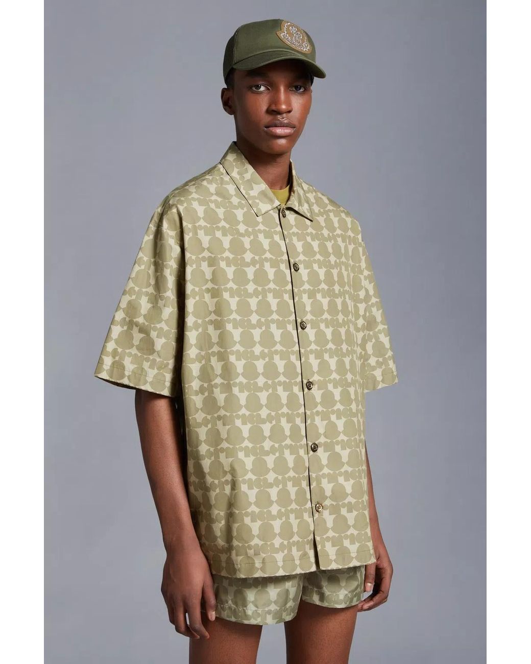 Moncler Natural Logo Print Cotton Shirt for men