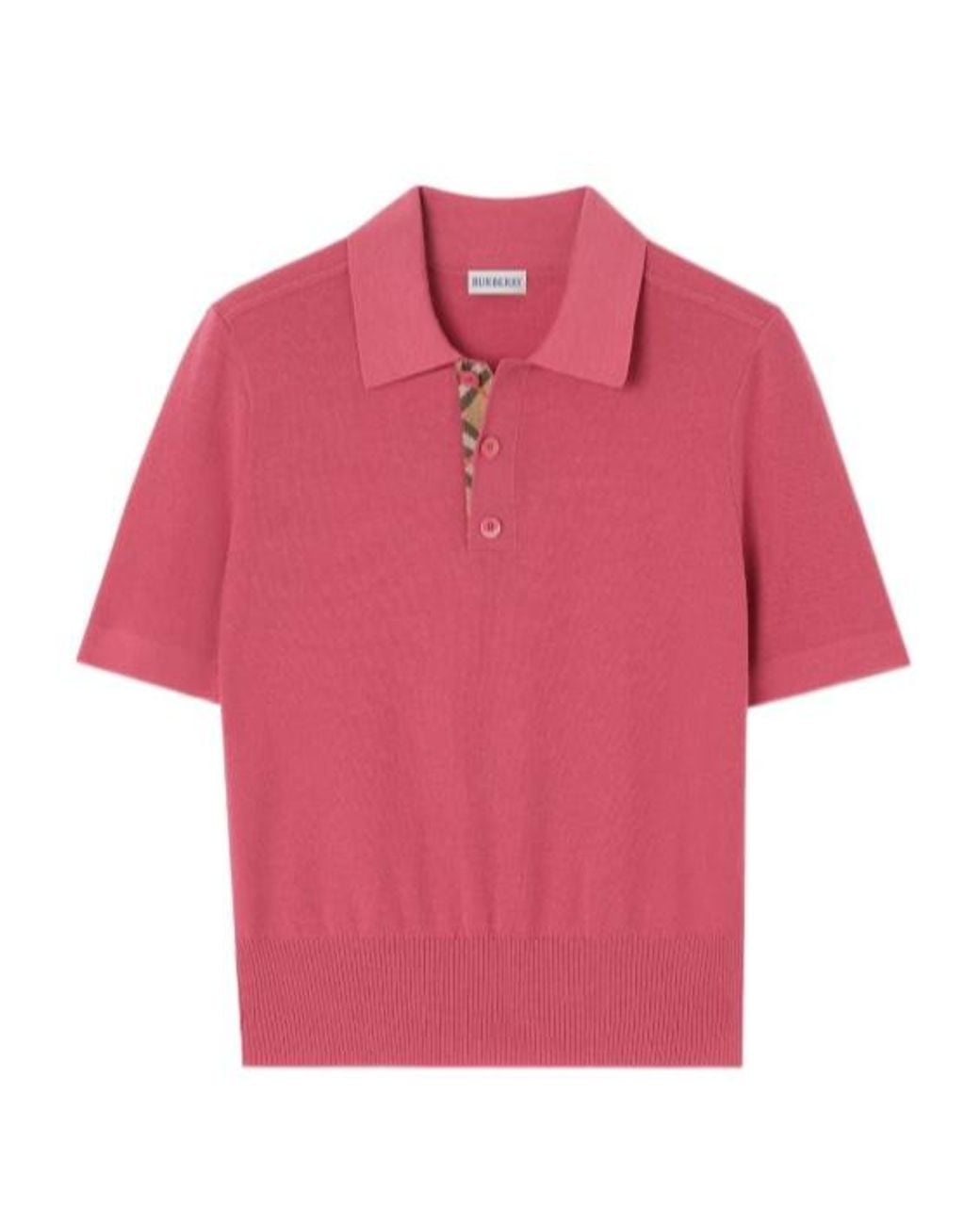 Burberry Pink Check-Trim Knitted Polo Top