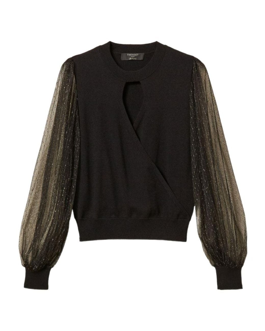 Twinset Black Jumper With Plumetis Tulle Sleeves
