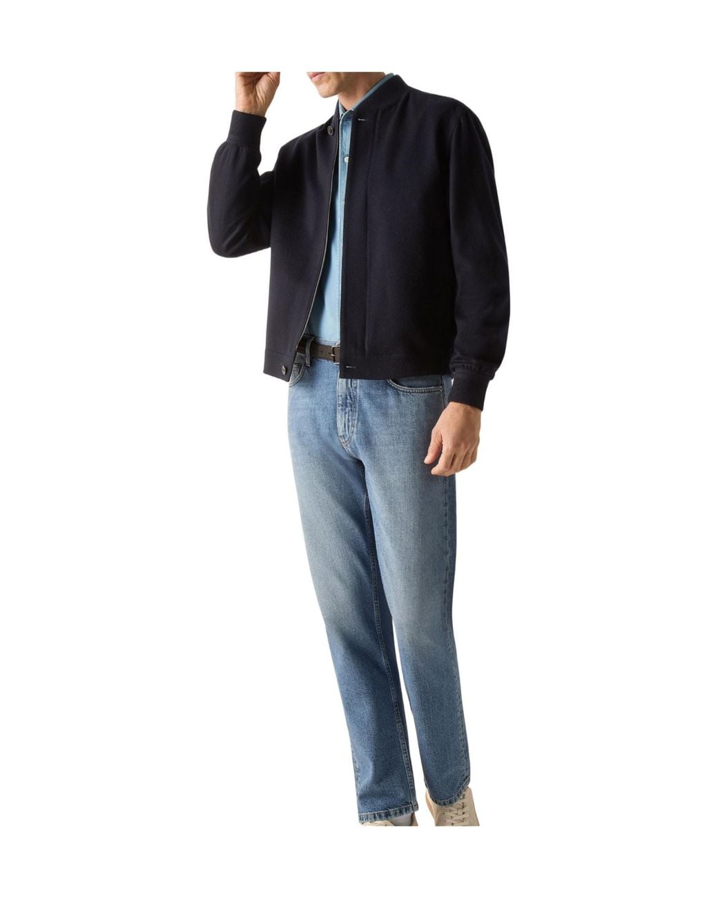 Zegna Blue Elastic Bottom Bomber Jacket for men