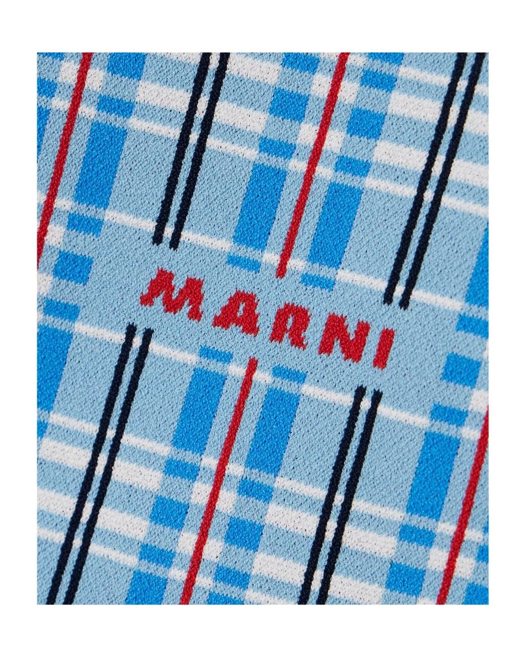 Marni Blue Checked Jacquard-Knit Polo Top