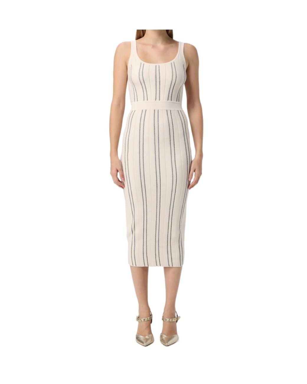 Elisabetta Franchi White Striped Knit Dress