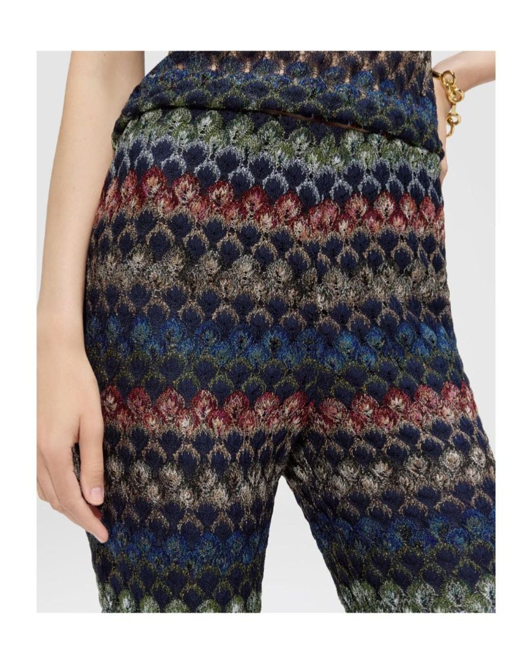 Missoni Black Flare Viscose Lamé Trousers With Lace Motif