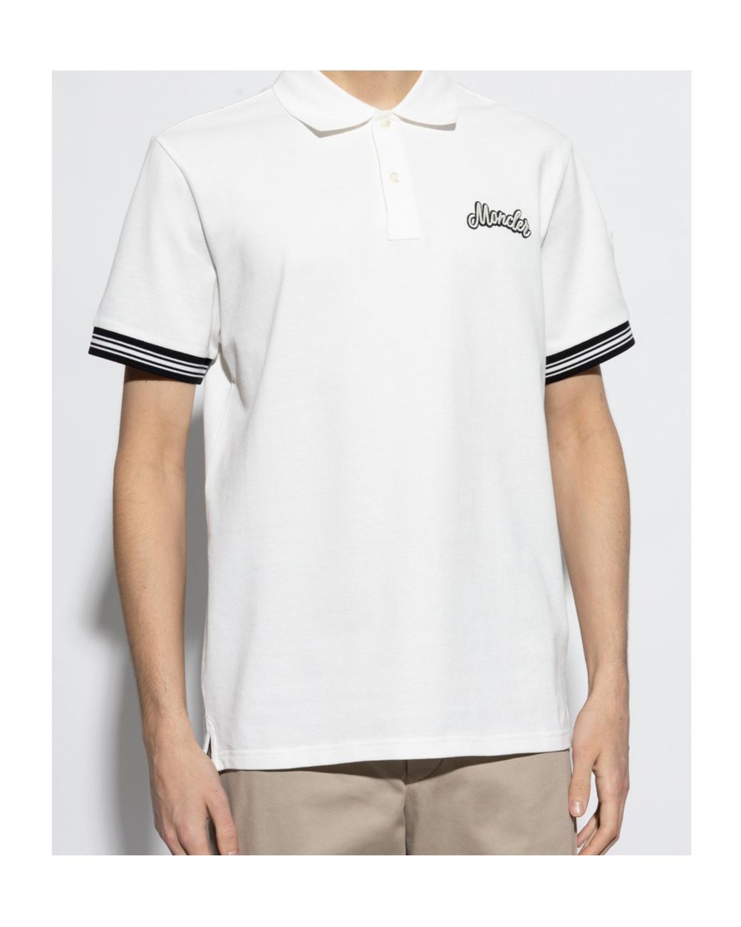 Moncler White Logo Embroidered Short-Sleeved Polo Shirt for men