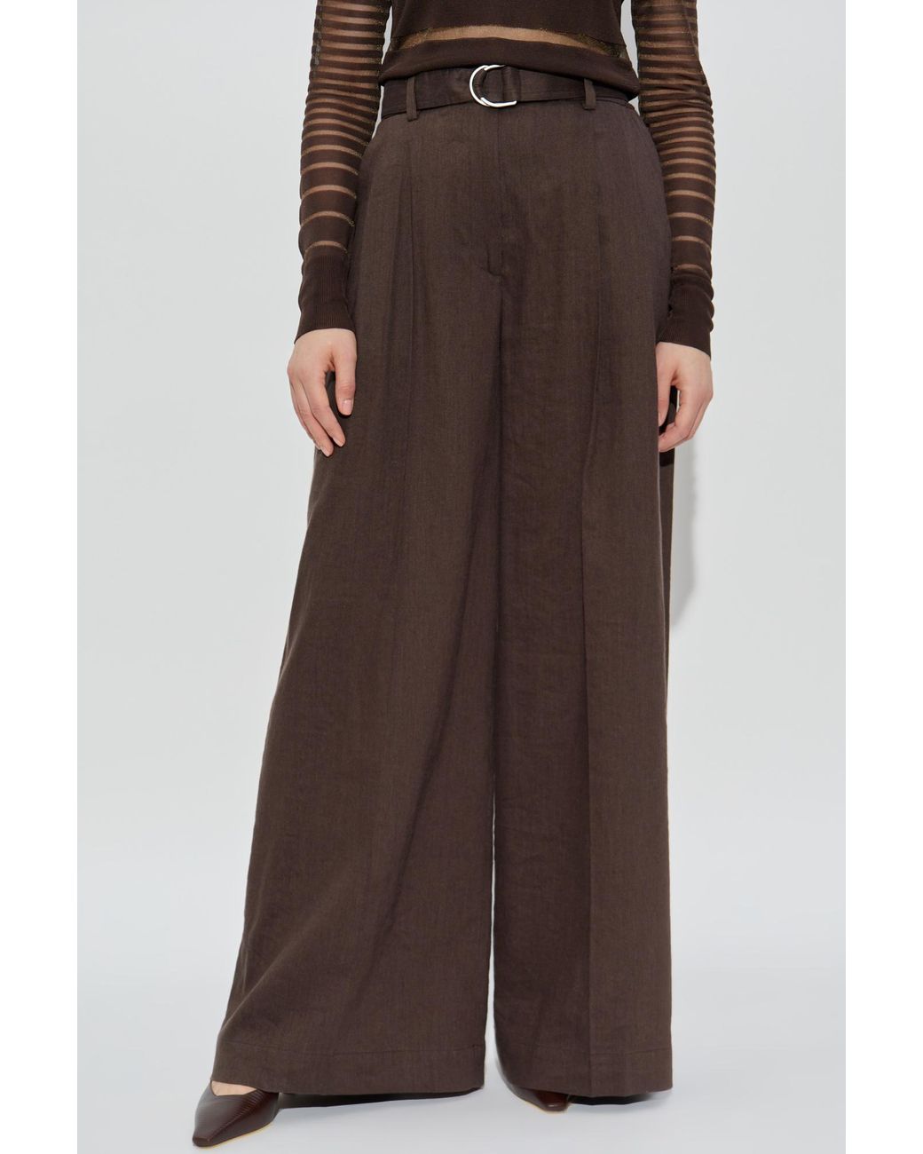 Helmut Lang Brown Pleated Wide Trousers