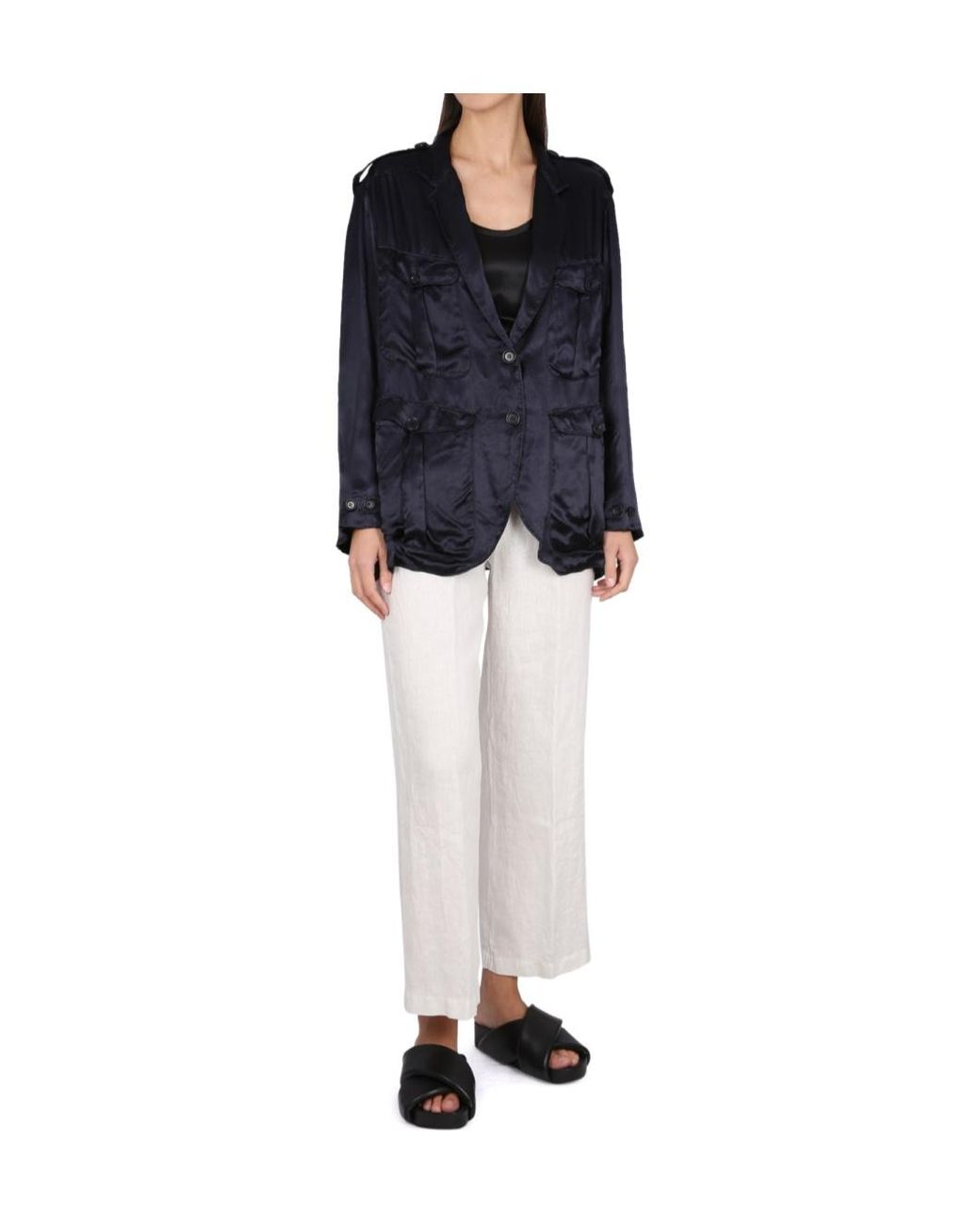 Aspesi Blue High-Shine Finish Single-Breasted Blazer