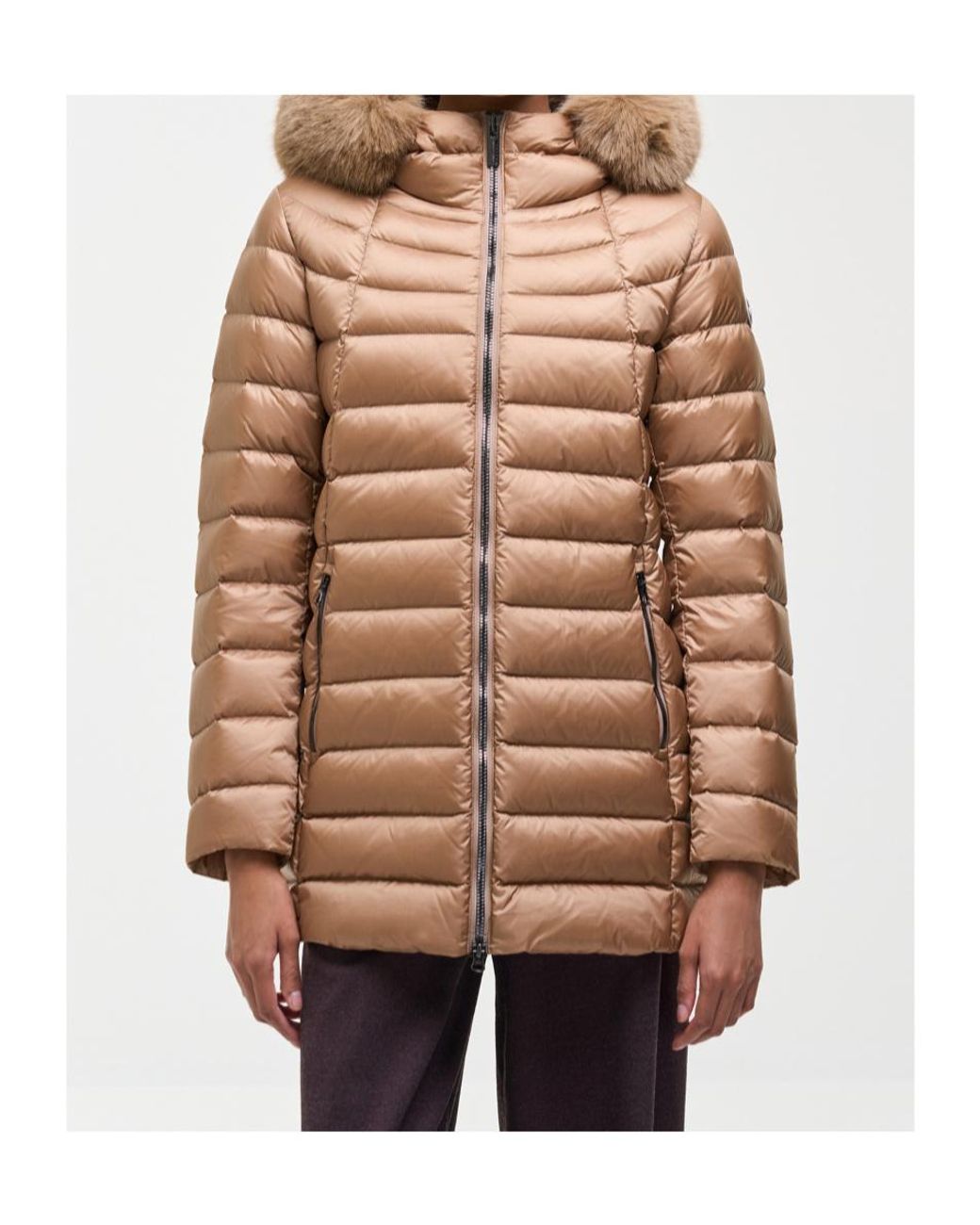 Colmar Brown Quilted Hooded Fur Trim Coat