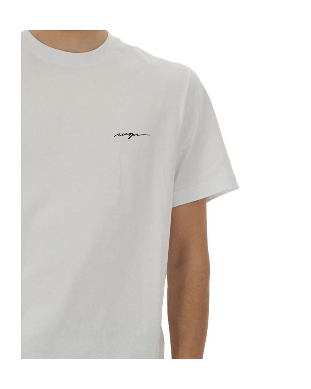 MSGM White Logo Embroidered Jersey T-Shirt for men