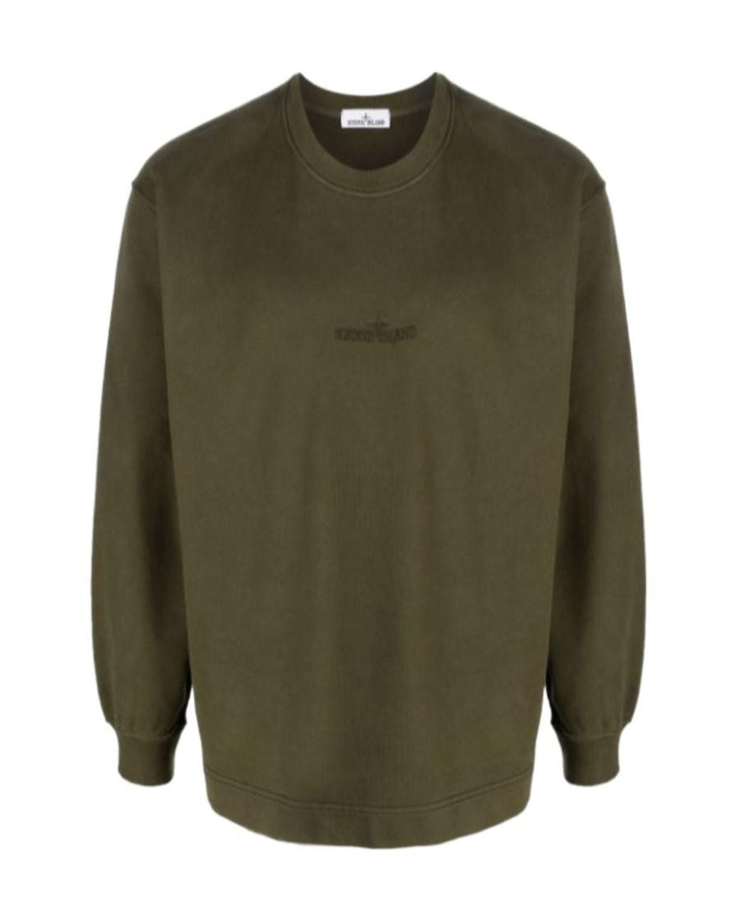 Stone Island Green Logo-Embroidered Cotton Sweatshirt for men