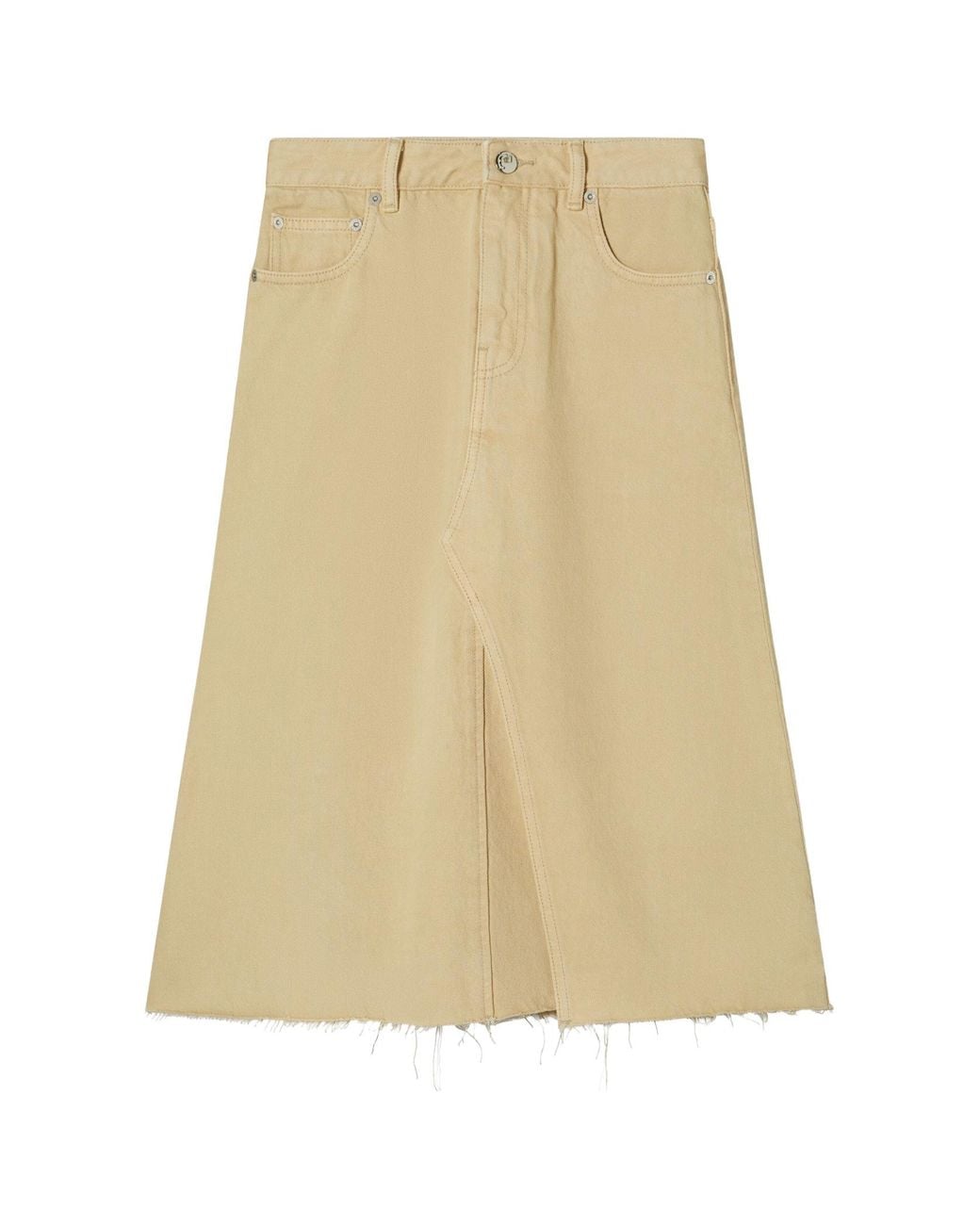 Tory Burch Natural Deconstructed Denim Midi Skirt