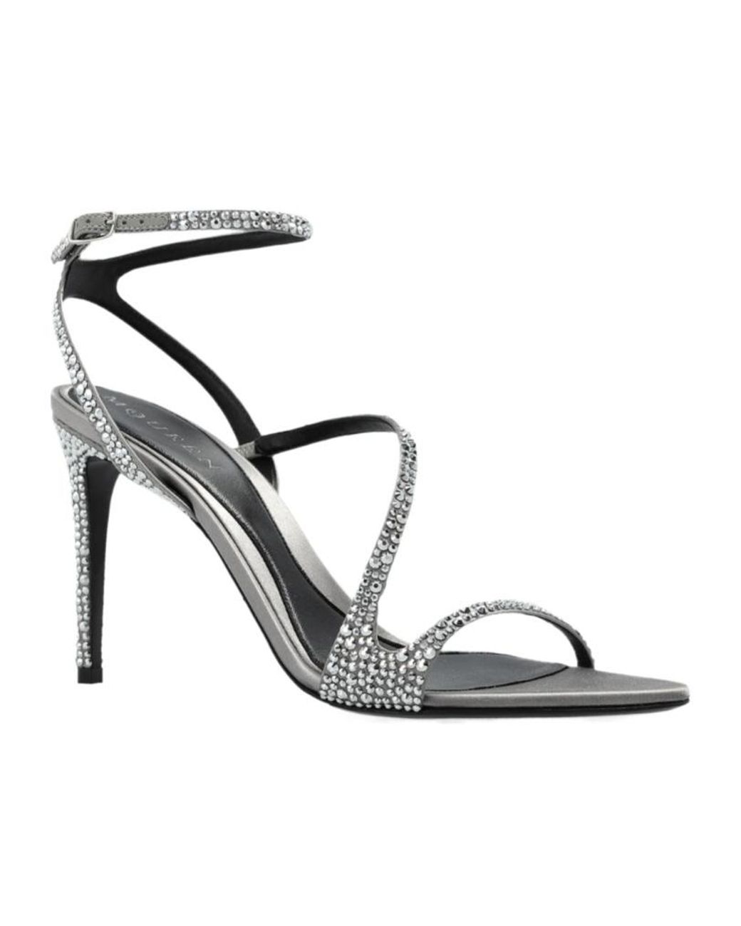 McQueen White Crystal Strappy Heeled Sandals