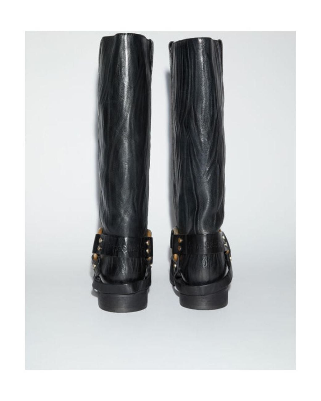 Acne Black Square-Toe Buckle Boots
