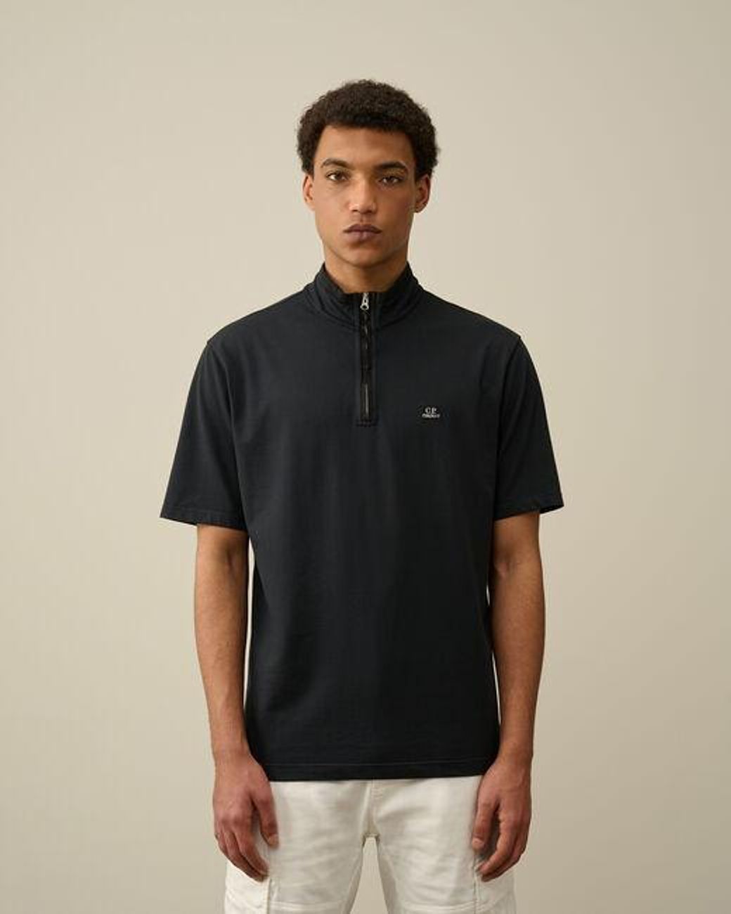C P Company Black Logo-Patch Piqué Polo Shirt for men