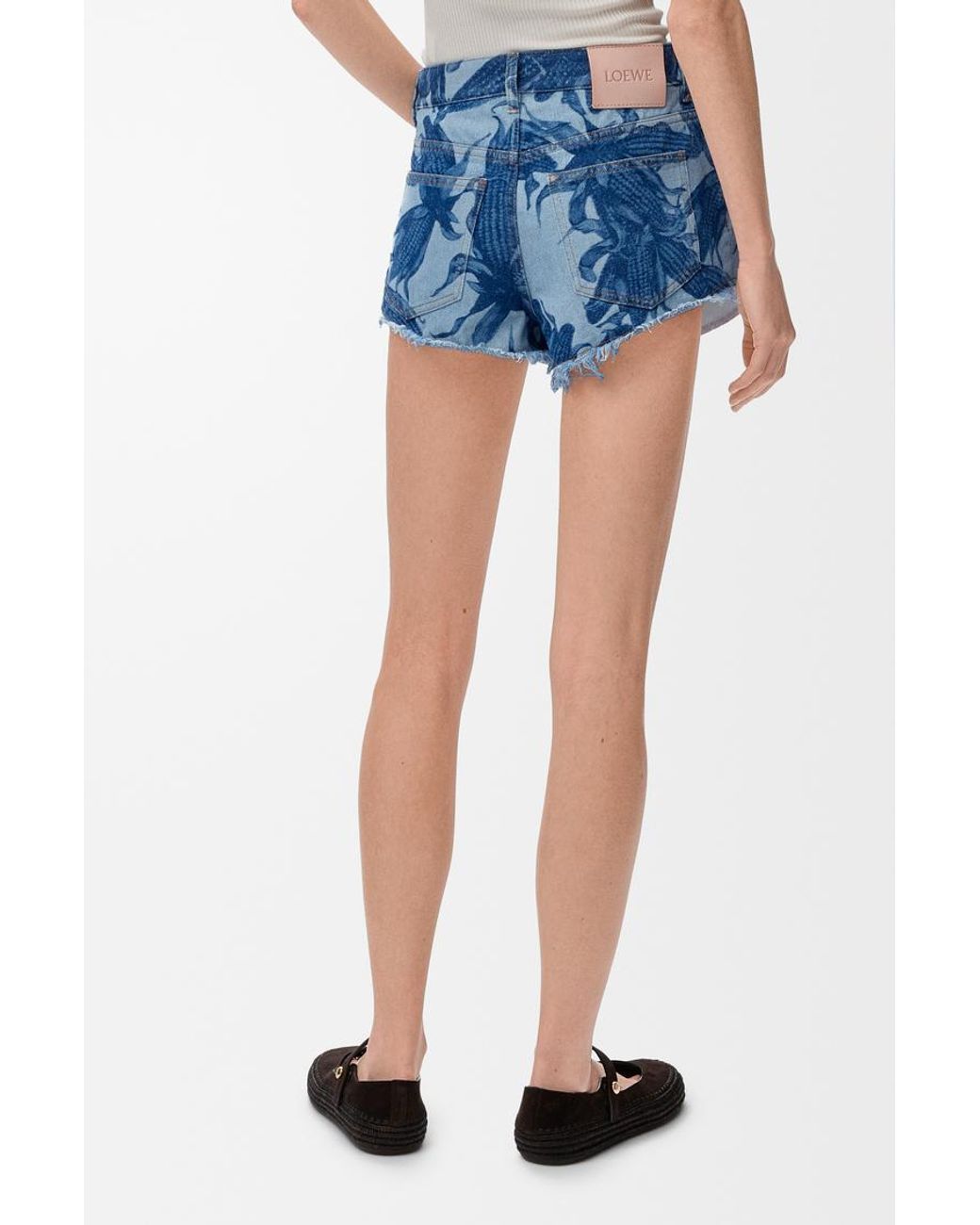 Loewe Blue Floral-Print Frayed Shorts