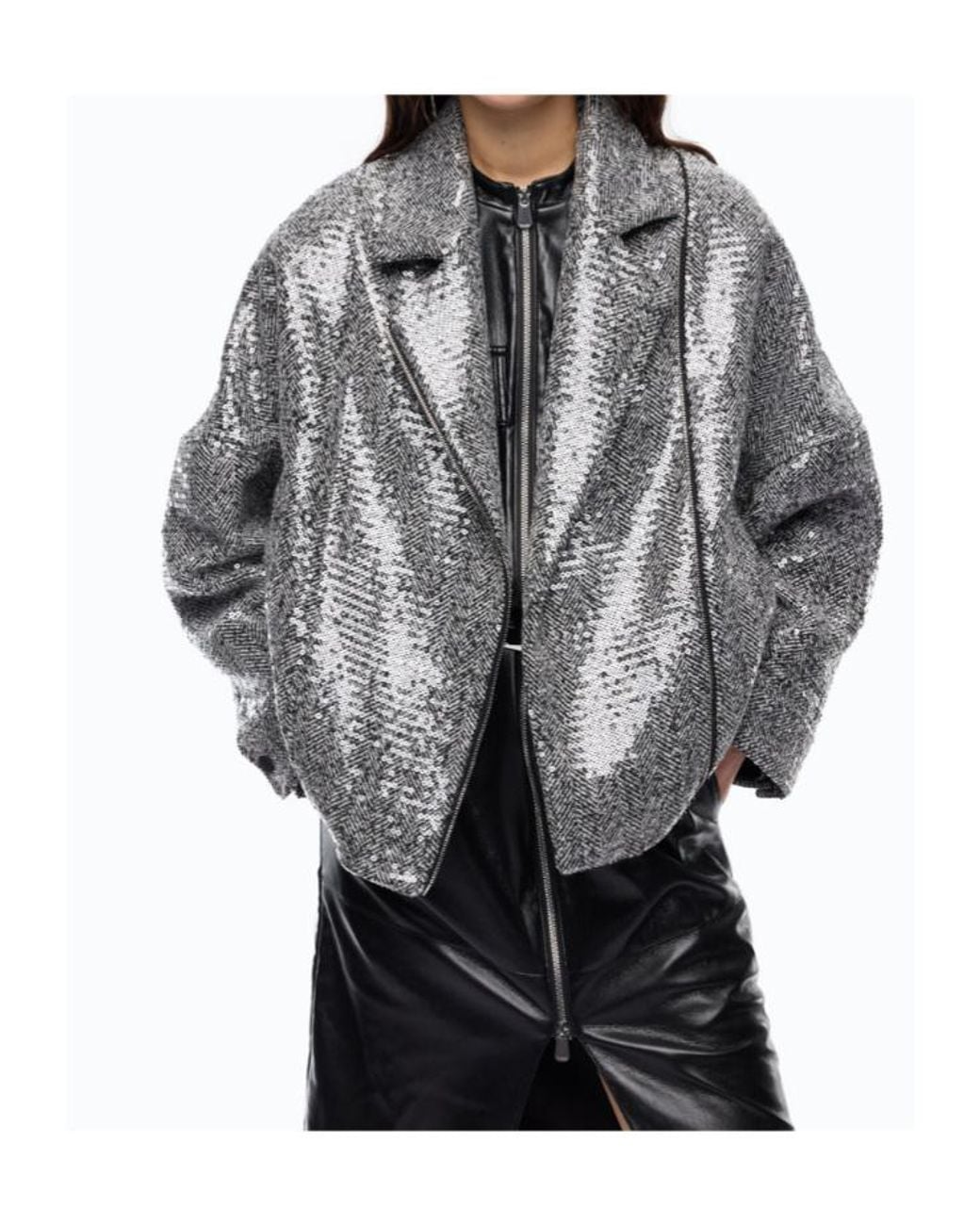 Pinko Gray Sequinned Pea Coat
