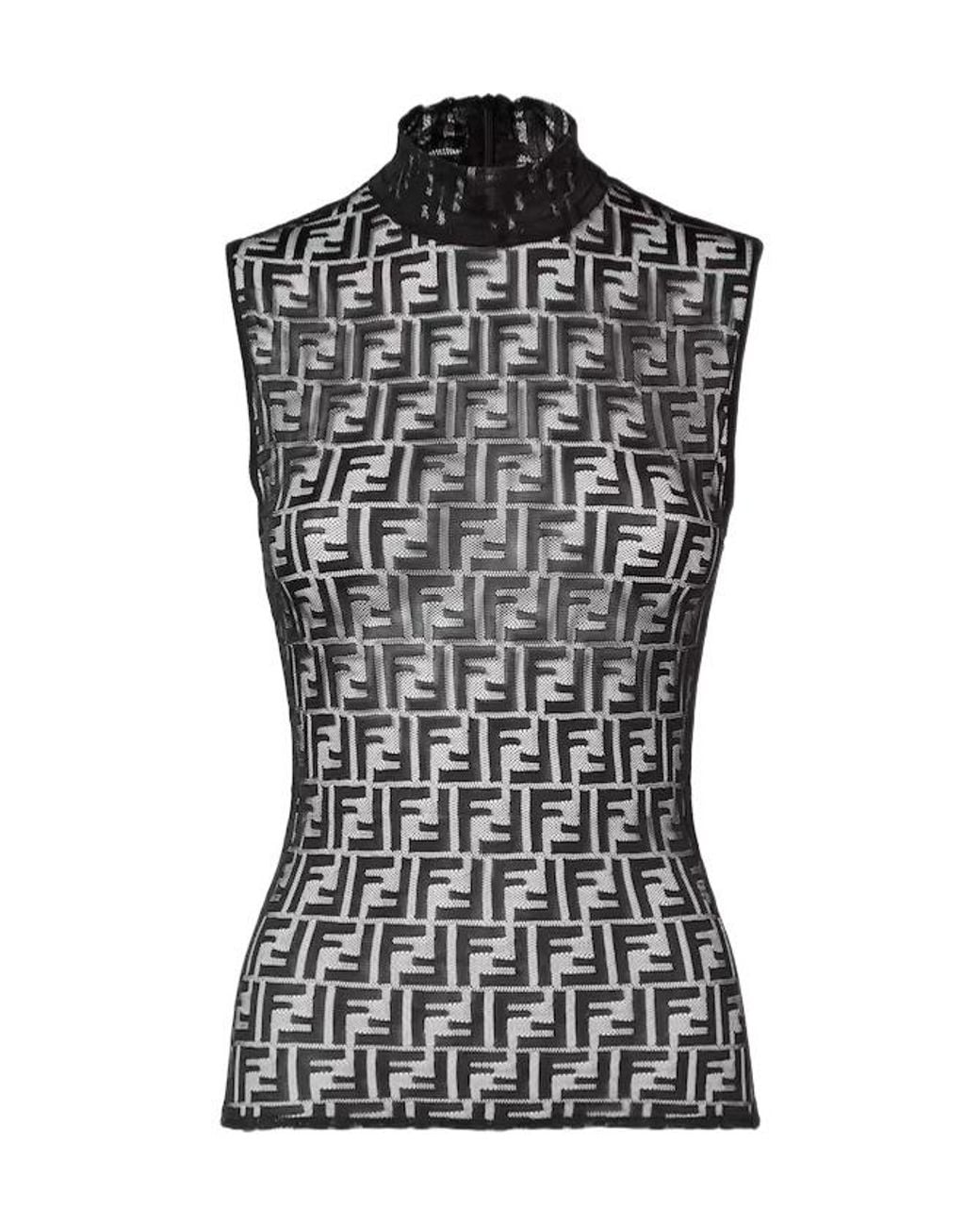 Fendi Black Fitted Sleeveless Top With High Neck