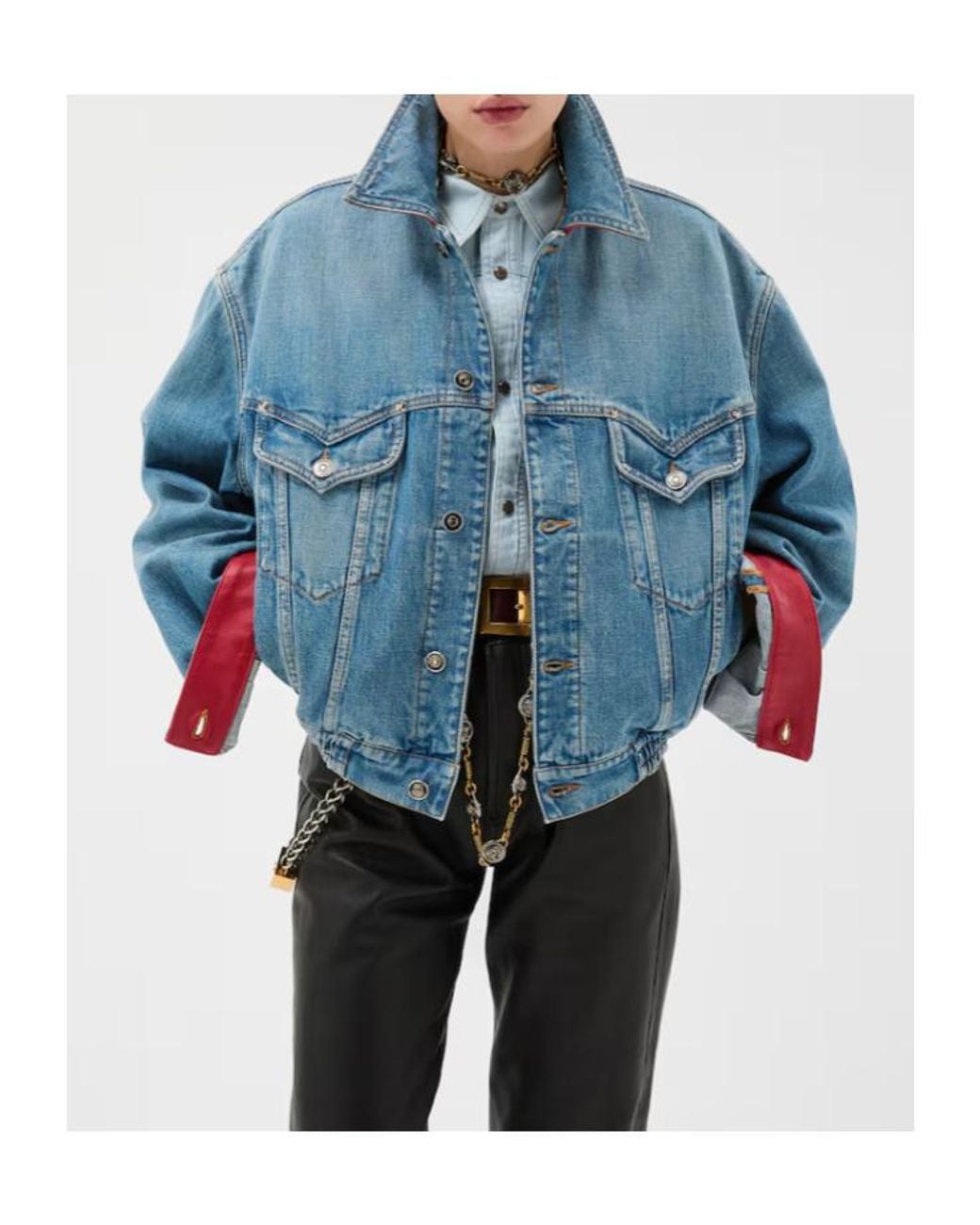 Versace Blue Cropped Button-Up Denim Jacket