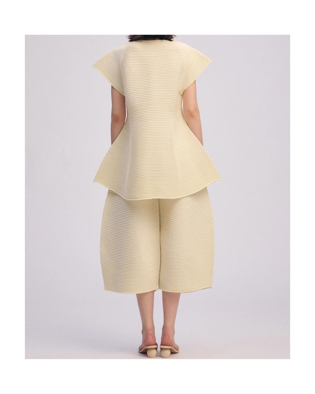 Issey Miyake Natural Corrugated Knit Mini Dress