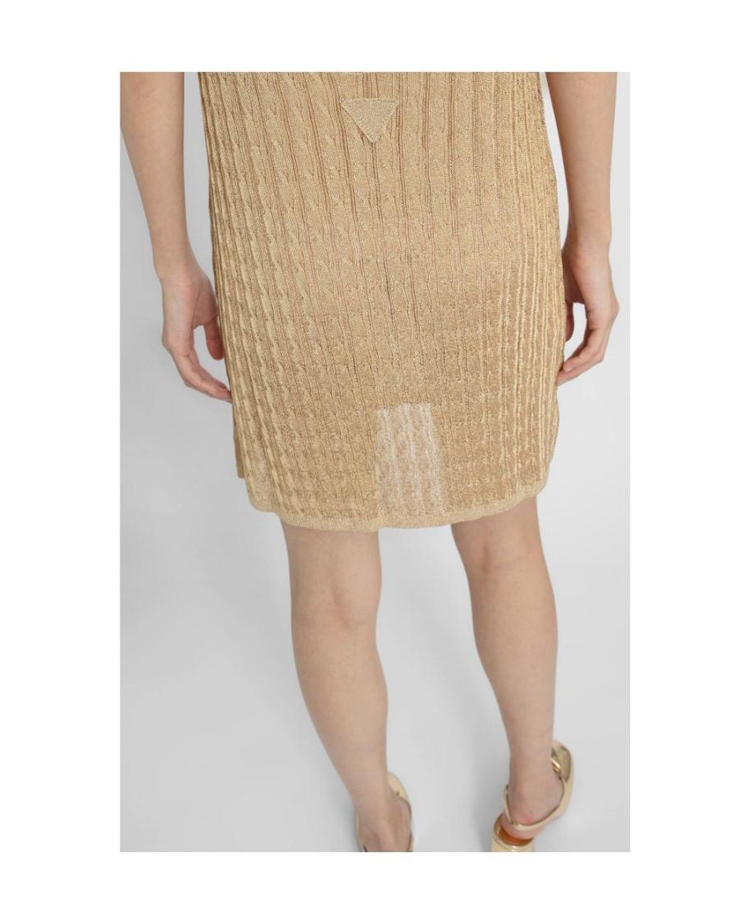 Prada Natural Sleeveless V-Neck Midi Dress