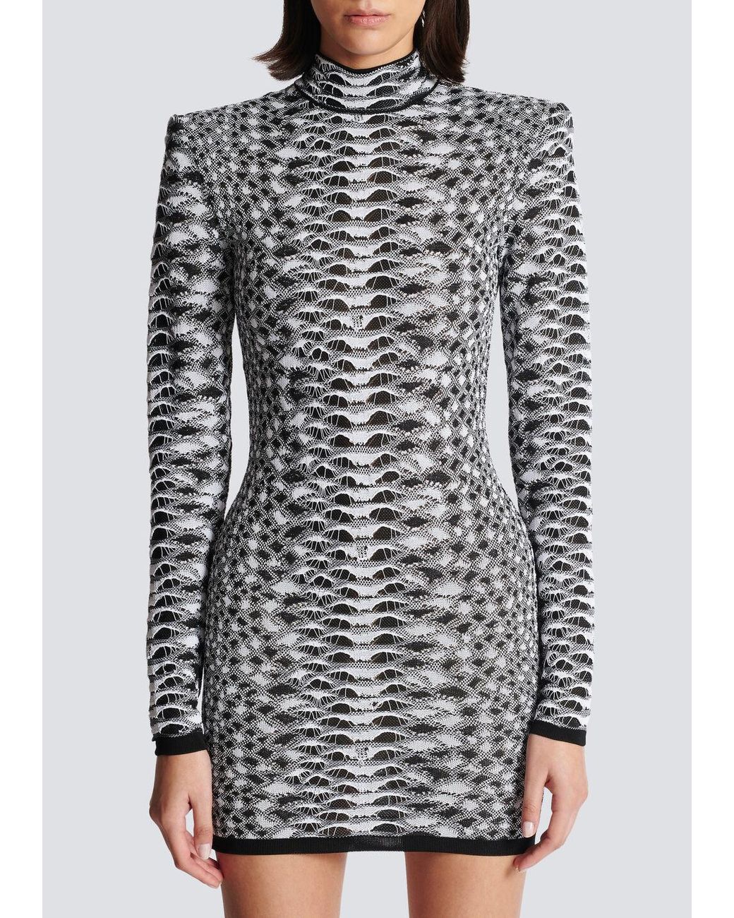 Balmain Multicolor Short Snakeskin Textured Knit Dress