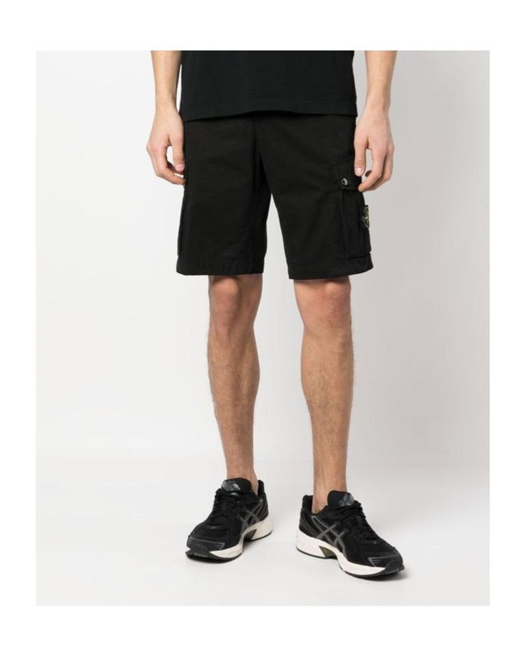 Stone Island Black Compass Patch Cargo Shorts for men