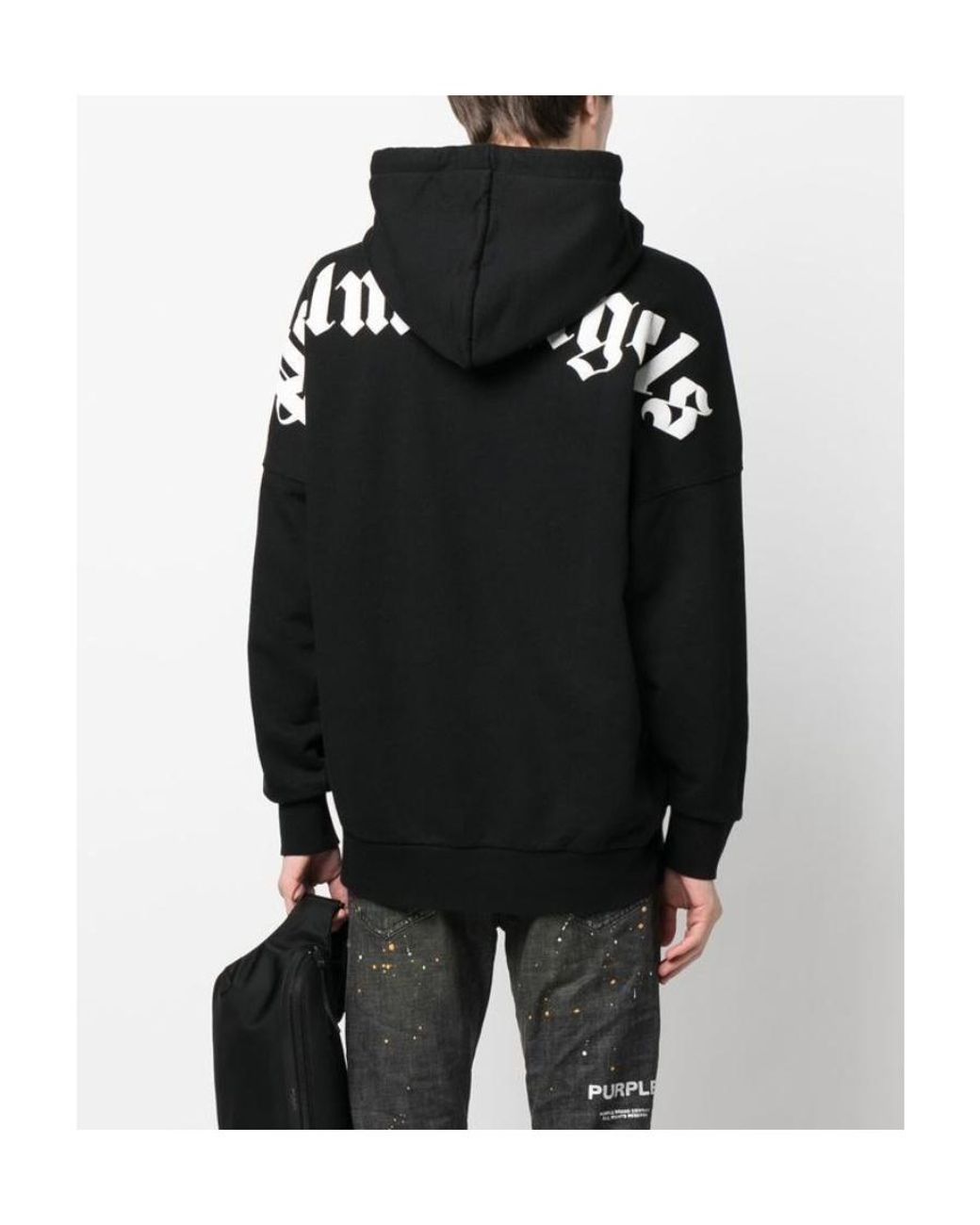 Palm Angels Black Logo Printed Drawstring Hoodie for men