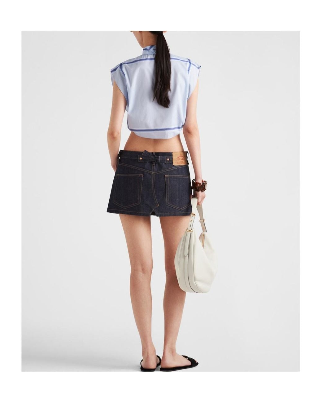 Prada Blue Checked Cropped Cotton Shirt