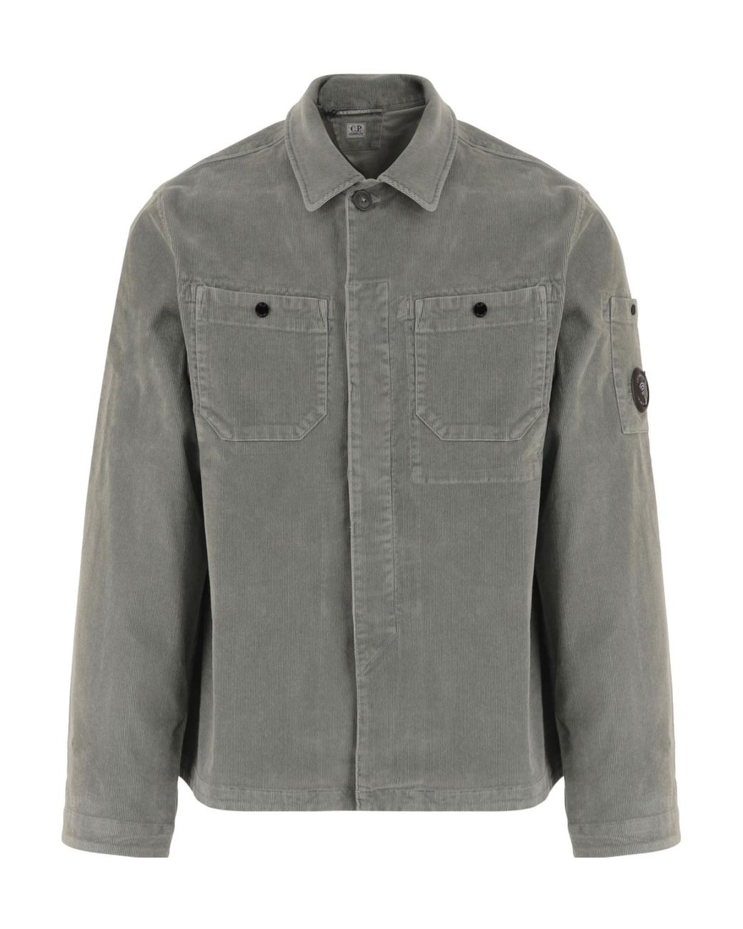 C P Company Gray Logo-Detail Corduroy Shirt for men
