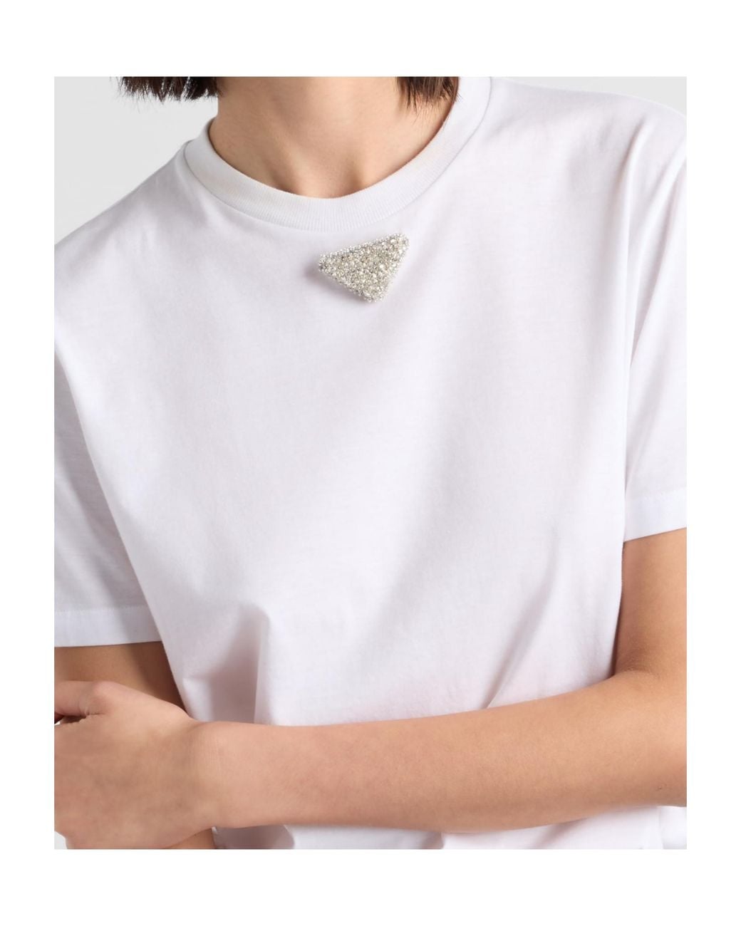 Prada White Triangle-Logo Embellished Crewneck T-Shirt