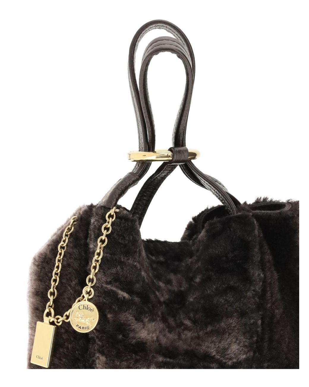 Chloé Black Chloé Shearling Spin Tote Bag