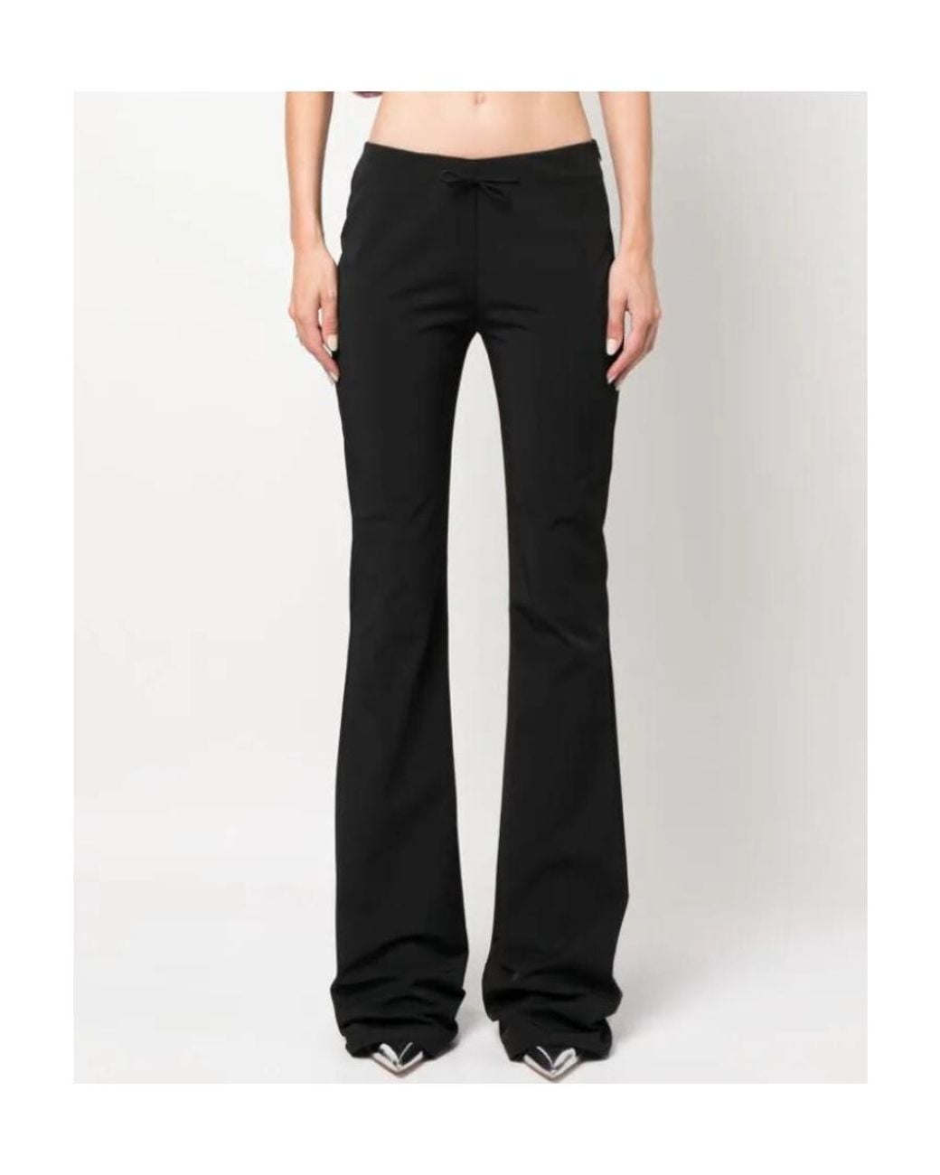 Blumarine Black Bow-Detailed Scallop Edge Flared Trousers