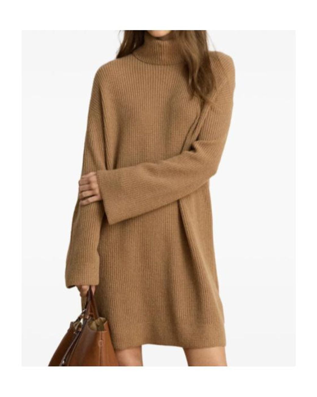 Ralph Lauren Brown Rack-Stitched Turtleneck Mini Dress