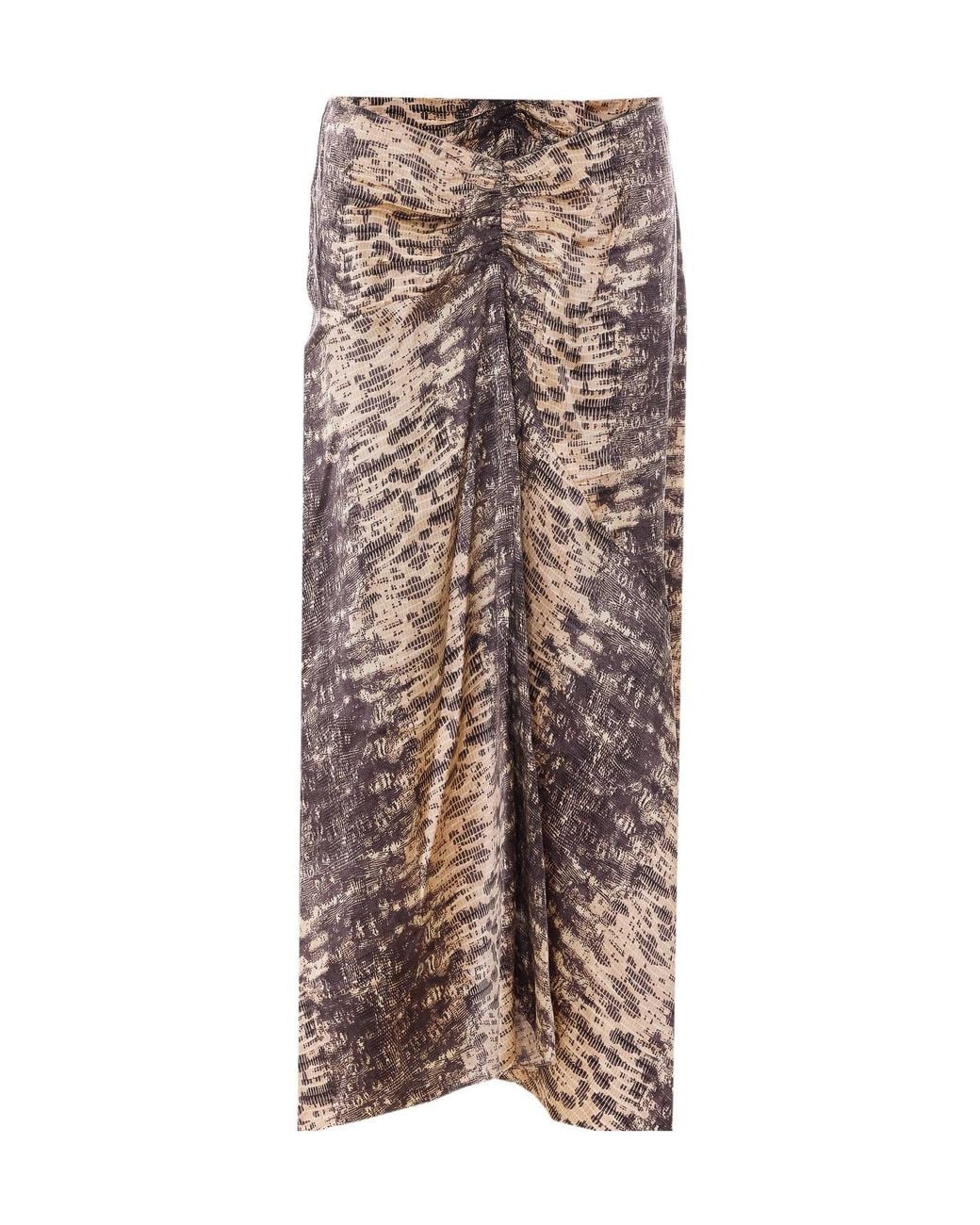 Isabel Marant Brown Printed Silk-Crepe Midi Skirt