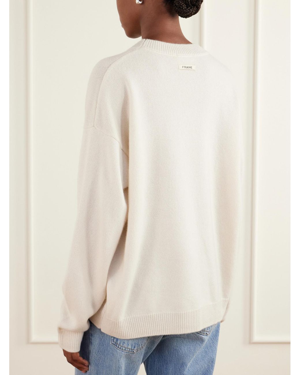 FRAME White Logo-Embroidered Cashmere Sweater