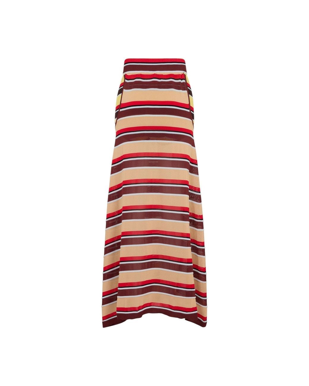 Rabanne Red Striped Semi-Sheer Maxi Skirt